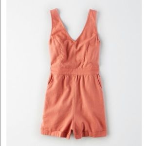 American Eagle Coral Strappy Romper, Size Medium Tall